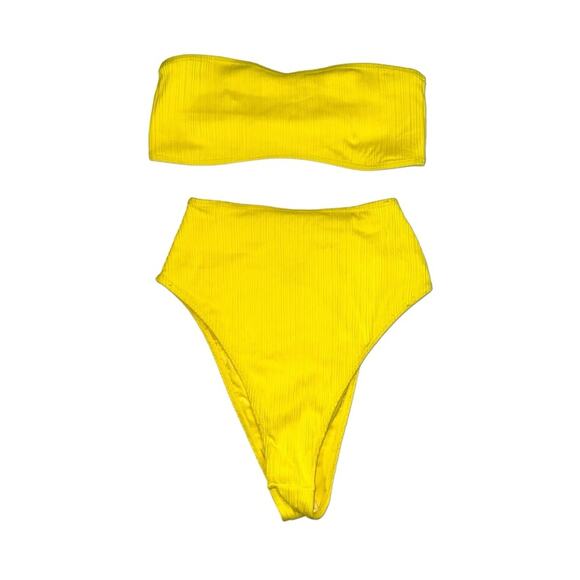 NWT Frankies Bikinis Jean Bandea and Anne Plisse Bottom Yellow Bikini Set XS - Picture 3 of 5